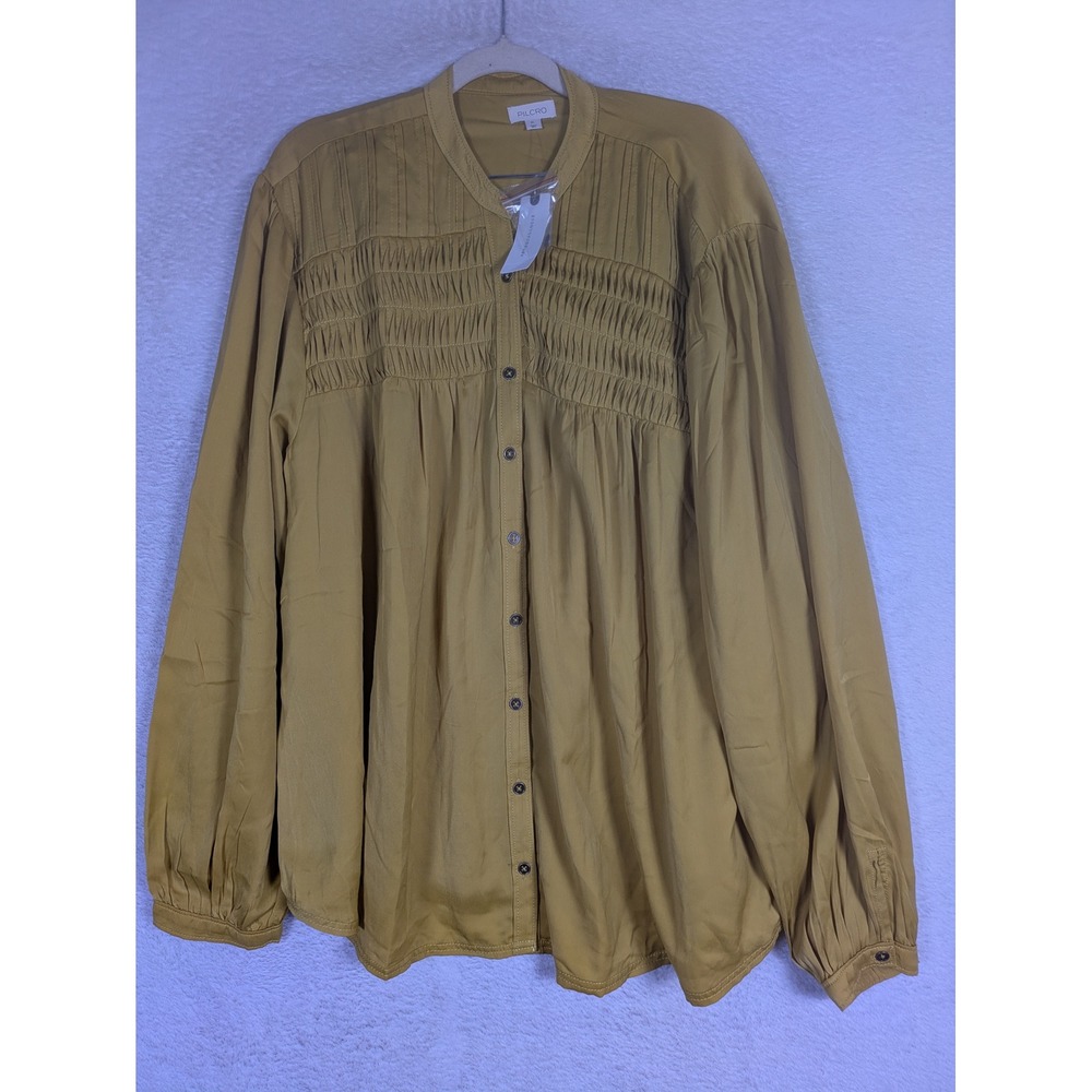 NEW Pilcro Blouse Women's XL Gold Smocked Long Sleeve Boho